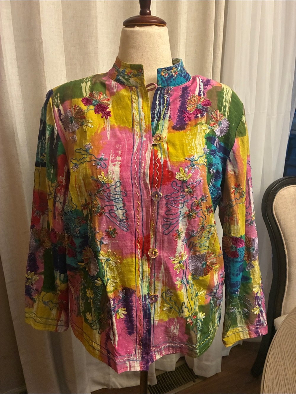 Vintage Wearable   Art Multicolor Embroidered jacket by Alex Kim Jacket 2X